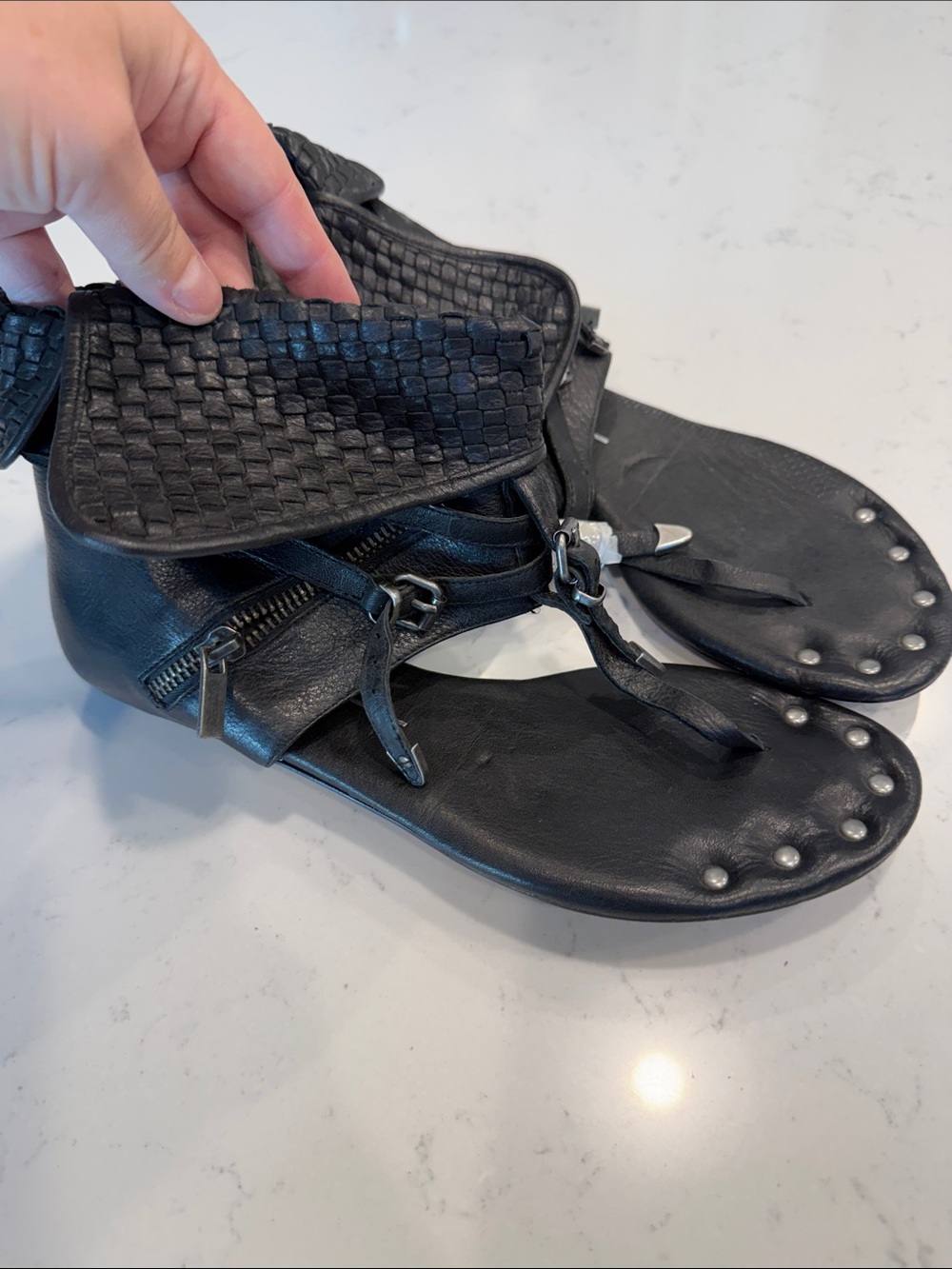 Dolce Vita Black Woven Ankle-High Gladiator Sandals